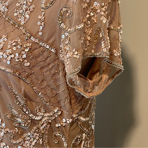 Pisarro Nights Beaded Mesh Midi Cocktail Dress Nude - Picture 5 of 9